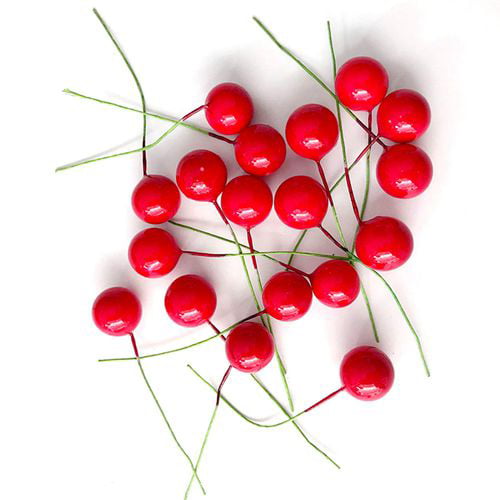 50/100pcs Red Berries Artificial Fruits Christmas Craft Holly Berry Pick Decor 